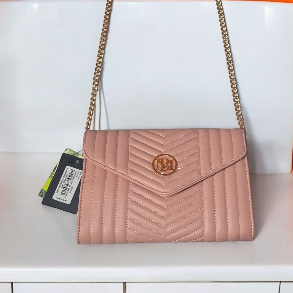 NWT- Blush Pink Badgley Mischka Quilted Leather Crossbody Bag